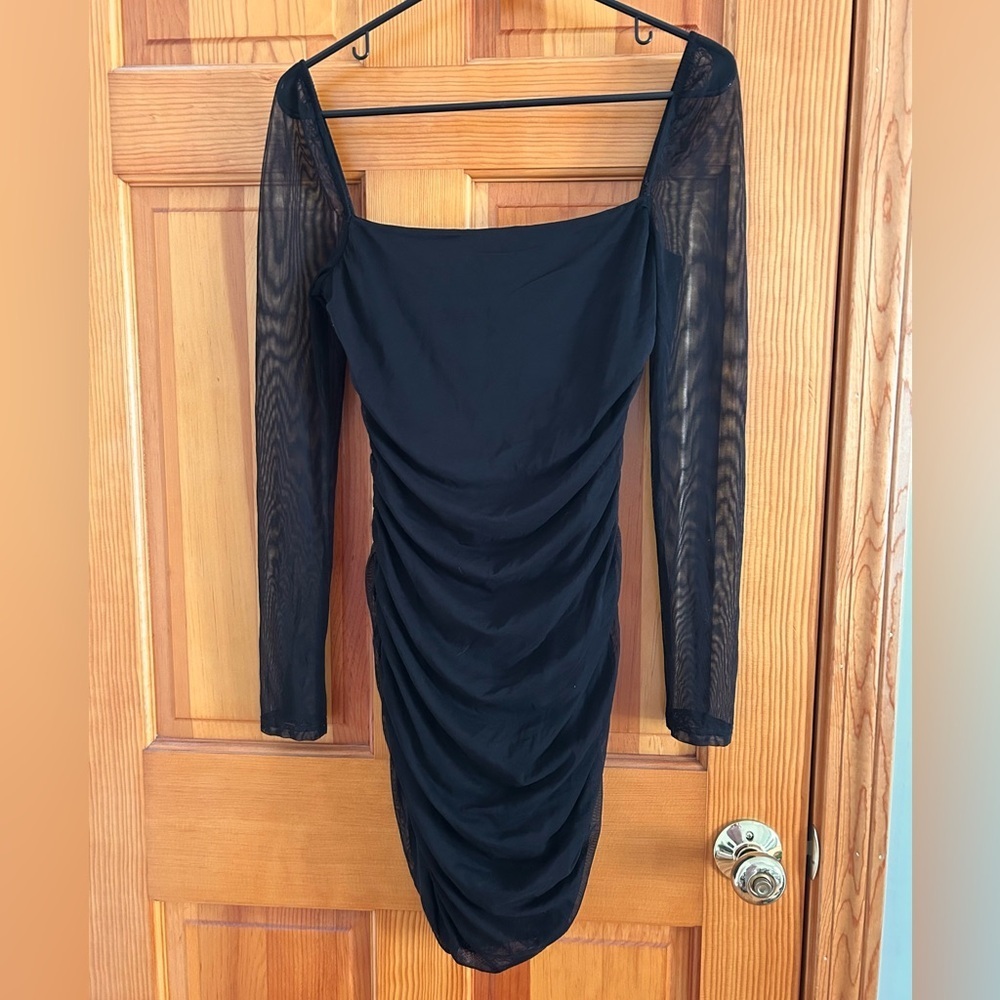 Princess Polly Charvi Mesh Long Sleeve Mini Dress Black - Picture 5 of 5